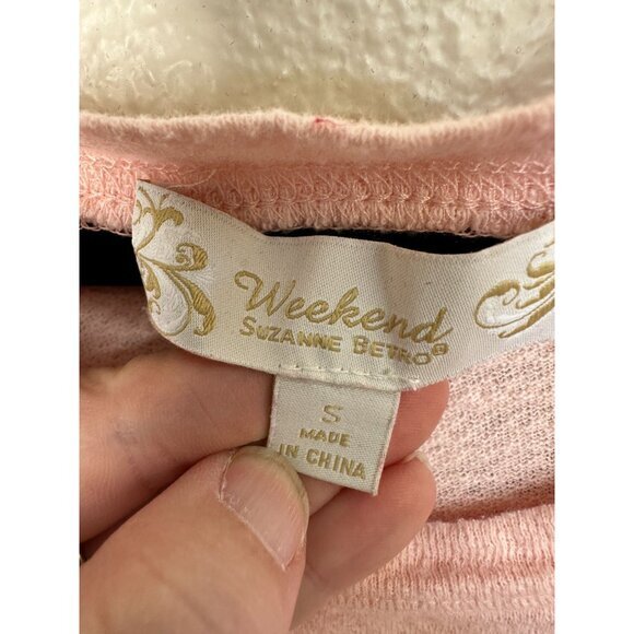 Weekend Suzanne Betro Womens Pink Blouse Small 3/4 sleeve round‎ neck cotton - Picture 4 of 7